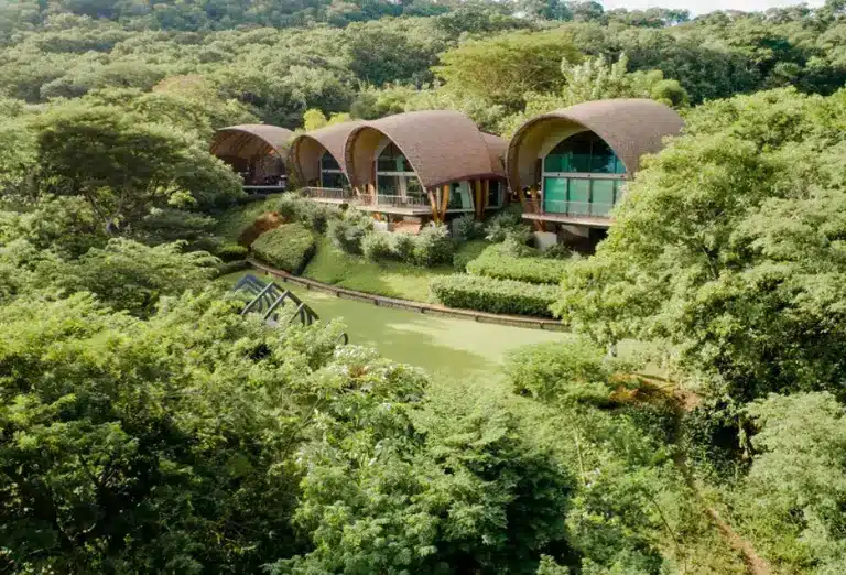 Aerial view of the Andaz Resort in Costa Rica with villas surrounded by dense rainforest